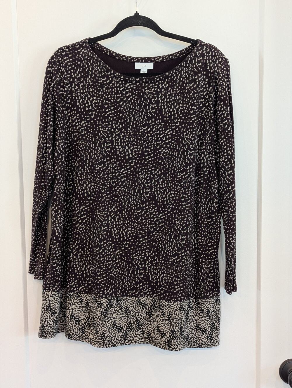 J Jill Pima Cotton Blend Tunic Top Sz LP Flowy Long Sleeve Multi Print Blouse